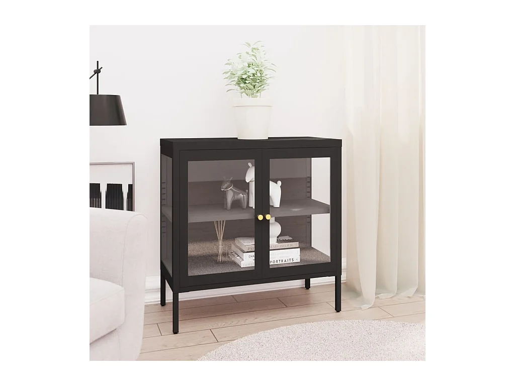 Buffet Noir 70x35x70 cm Acier et verre