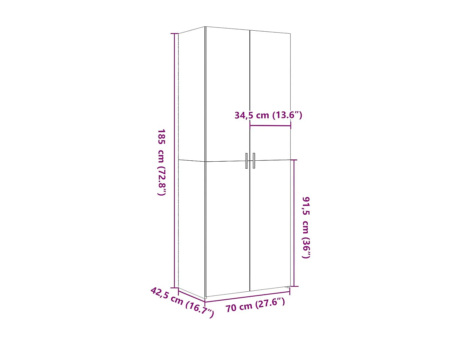 Betongrijs hoog dressoir 70x42,5x185 cm bewerkt hout