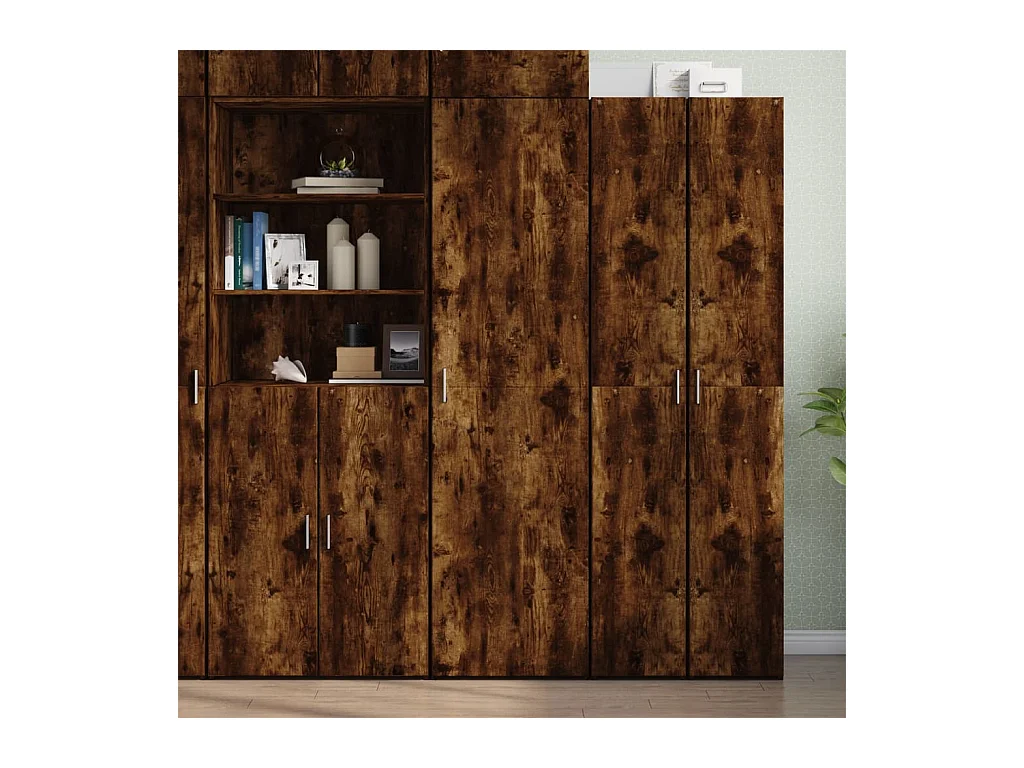Buffet haut chêne fumé 50x42,5x185 cm bois d'ingénierie