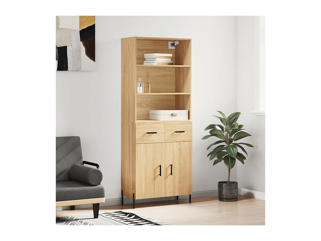 Credenza alta in rovere Sonoma 69,5x34x180 cm Legno ingegnerizzato