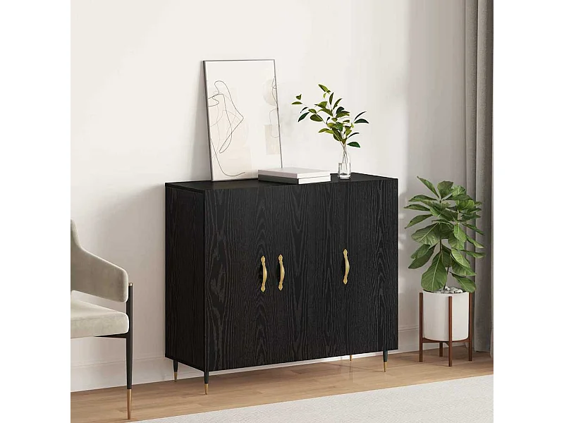 Zwart dressoir 90 x 34 x 80 cm bewerkt hout