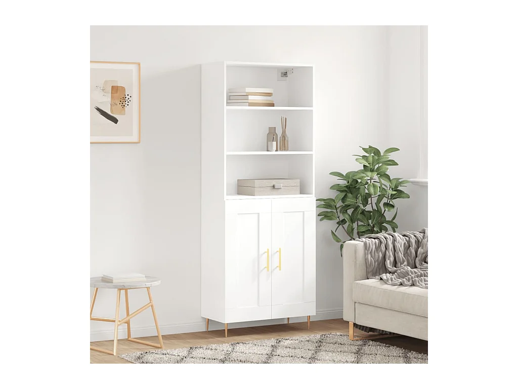 Credenza alta bianca 69,5x34x180 cm Legno ingegnerizzato