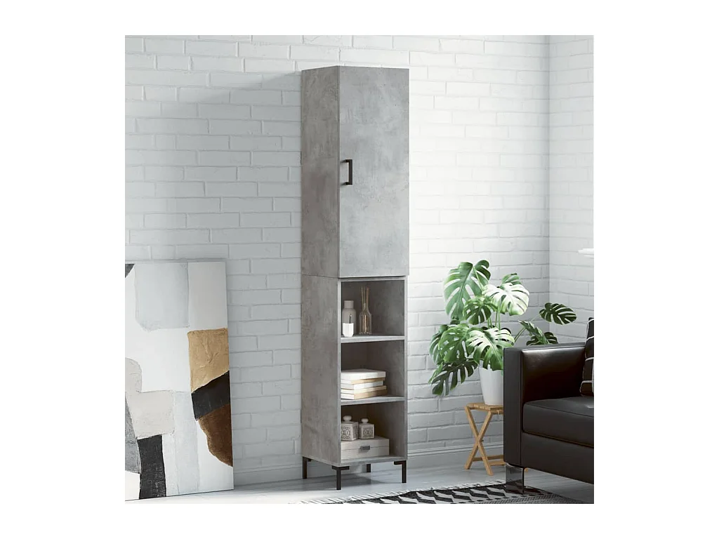 Buffet haut Gris béton 34,5x34x180 cm Bois d'ingénierie