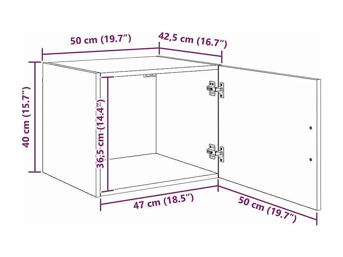Zwarte eiken wandkast 50 x 42,5 x 40 cm bewerkt hout