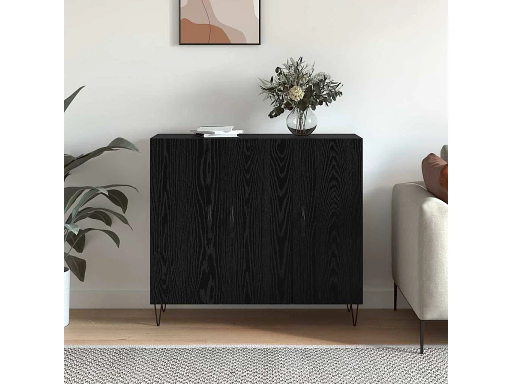 Credenza in rovere nero 90 x 34 x 80 cm in legno ingegnerizzato