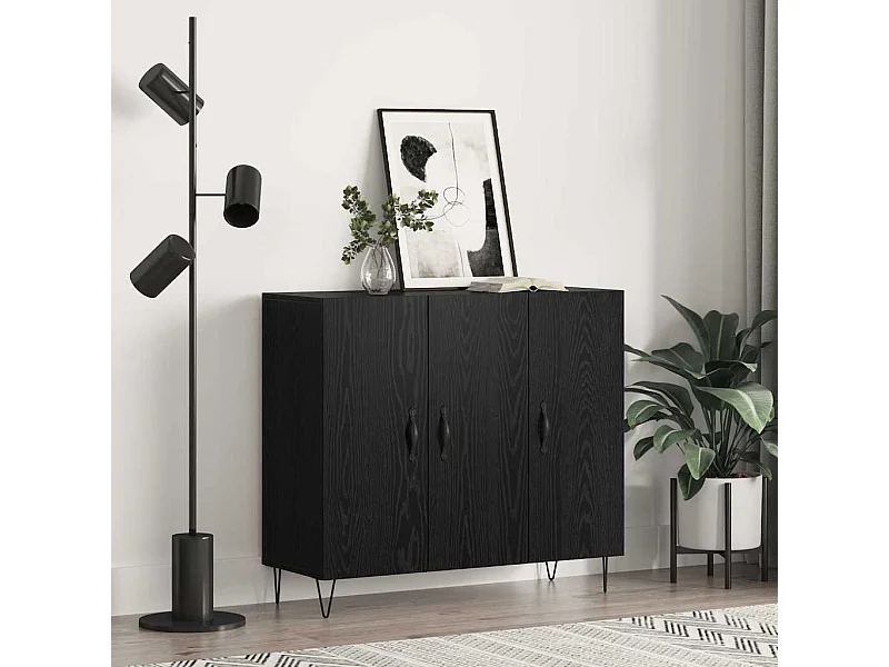 Credenza in rovere nero 90 x 34 x 80 cm in legno ingegnerizzato