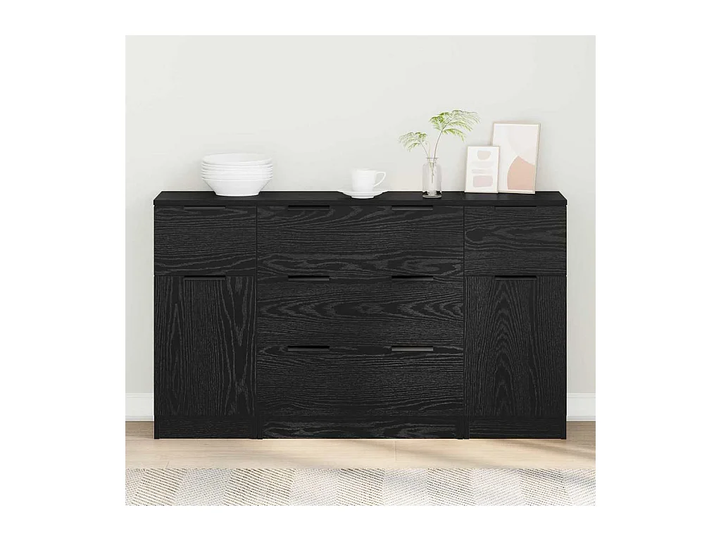 Buffet 3 pcs Chêne noir 121 x 30 x 70 cm Bois d'ingénierie