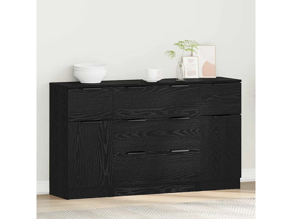Credenza 3 pezzi Rovere nero 121 x 30 x 70 cm Legno ingegnerizzato