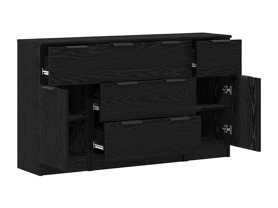 Credenza 3 pezzi Rovere nero 121 x 30 x 70 cm Legno ingegnerizzato