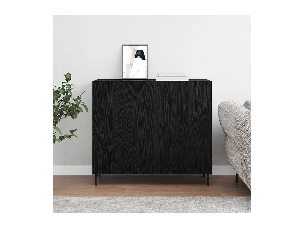 Zwart dressoir 90 x 34 x 80 cm bewerkt hout