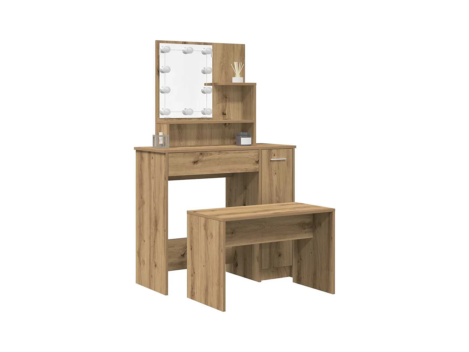 Ensemble de coiffeuse avec LED vieux bois bois d'ingénierie