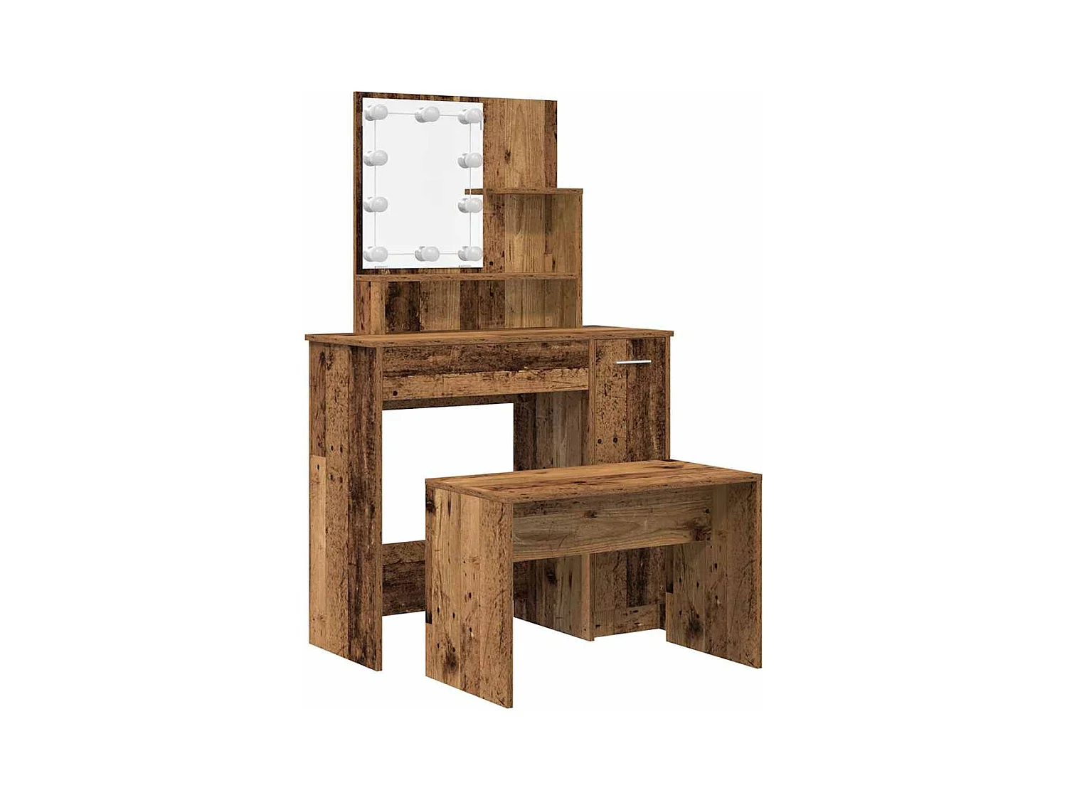 Ensemble de coiffeuse avec LED vieux bois bois d'ingénierie