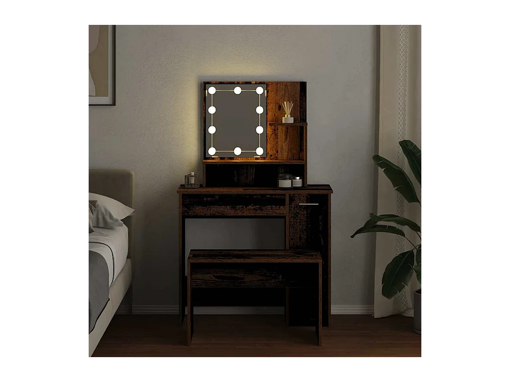 Ensemble de coiffeuse avec LED vieux bois bois d'ingénierie