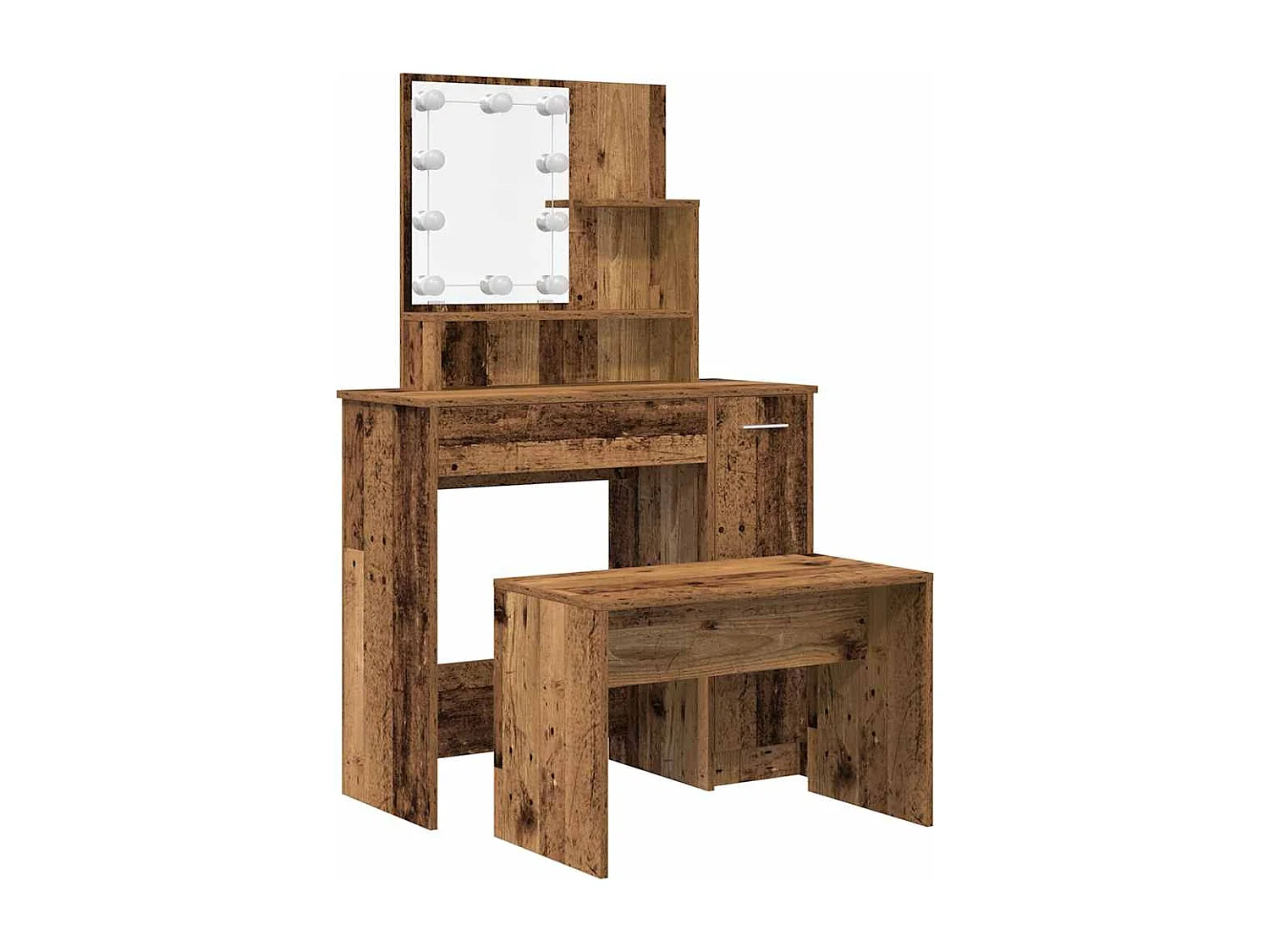 Ensemble de coiffeuse avec LED vieux bois bois d'ingénierie