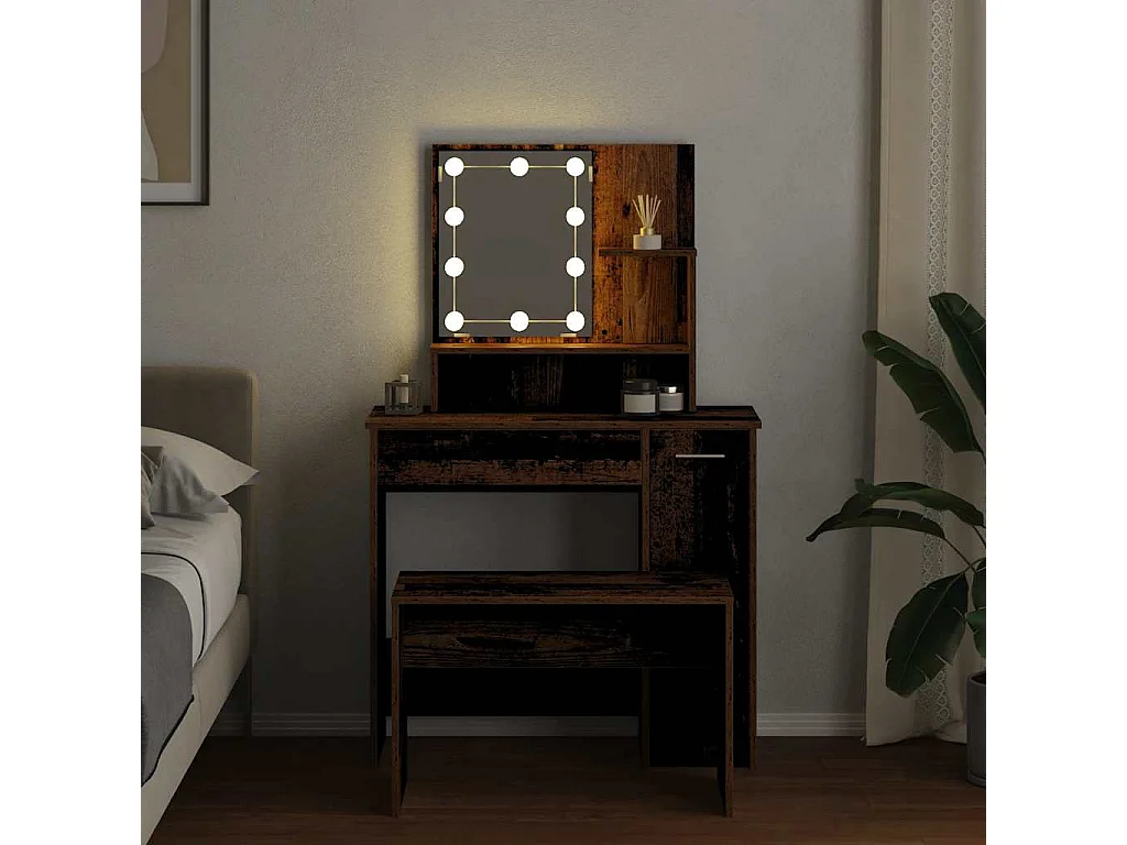 Ensemble de coiffeuse avec LED vieux bois bois d'ingénierie