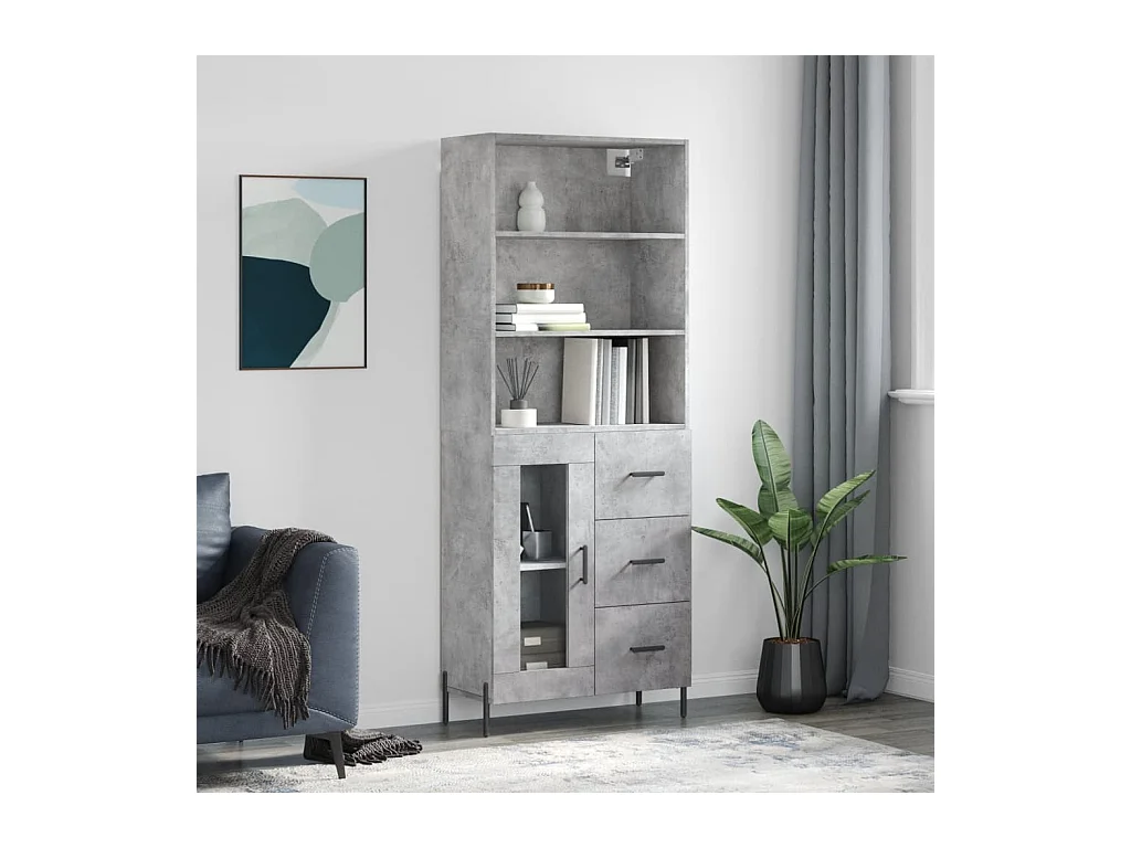 Buffet haut Gris béton 69,5x34x180 cm Bois d'ingénierie