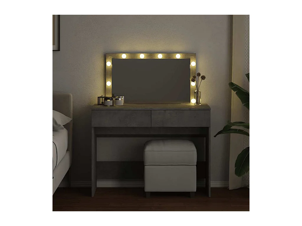Betongrijze kaptafel met LED's 100x40x120 cm
