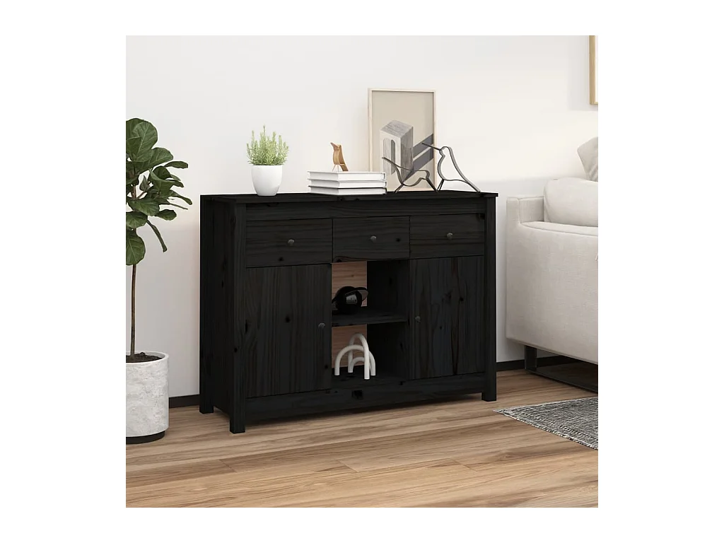 Buffet Noir 100x35x74,5 cm Bois massif de pin