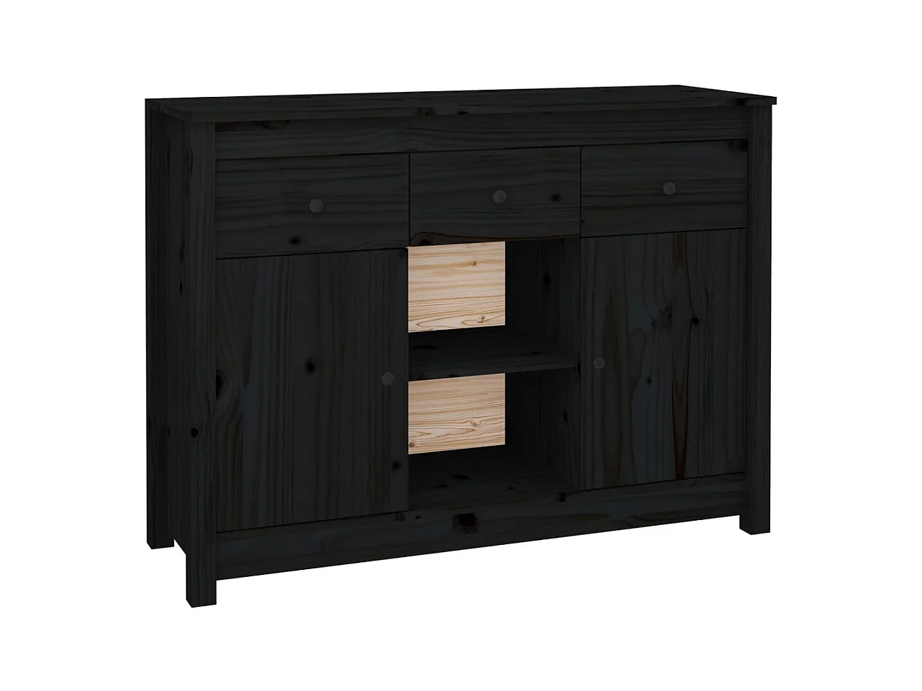 Buffet Noir 100x35x74,5 cm Bois massif de pin