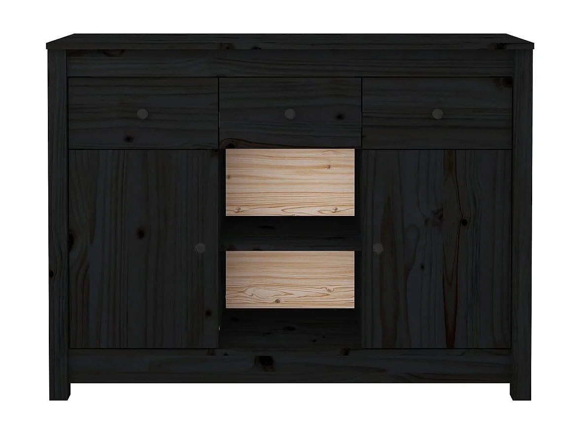 Buffet Noir 100x35x74,5 cm Bois massif de pin