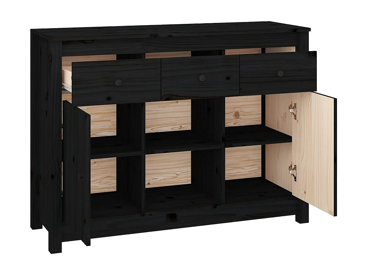 Buffet Noir 100x35x74,5 cm Bois massif de pin