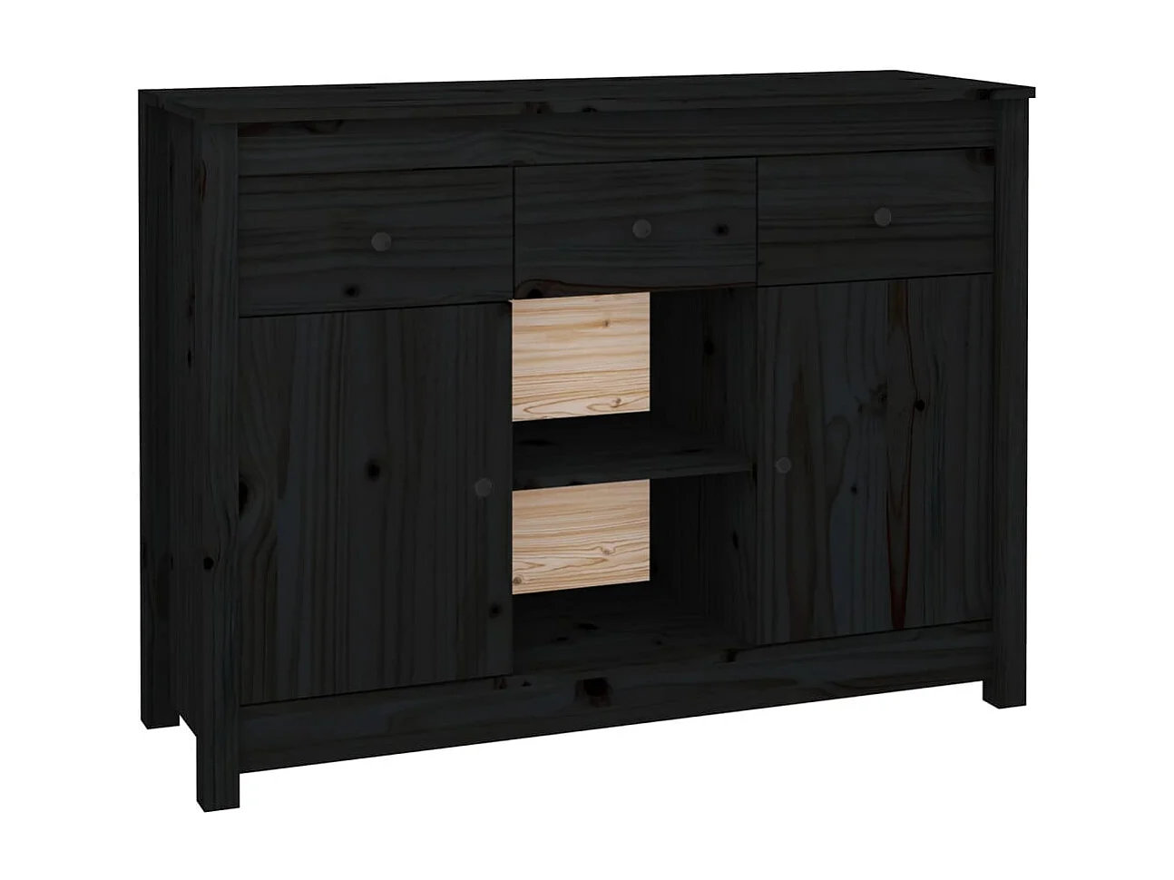 Zwart dressoir 100x35x74,5 cm massief grenenhout