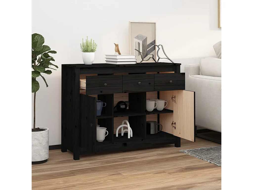 Zwart dressoir 100x35x74,5 cm massief grenenhout