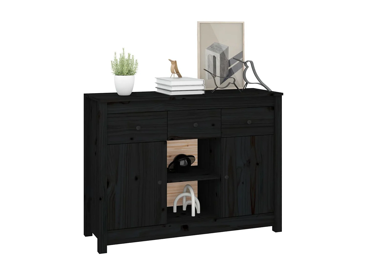 Zwart dressoir 100x35x74,5 cm massief grenenhout