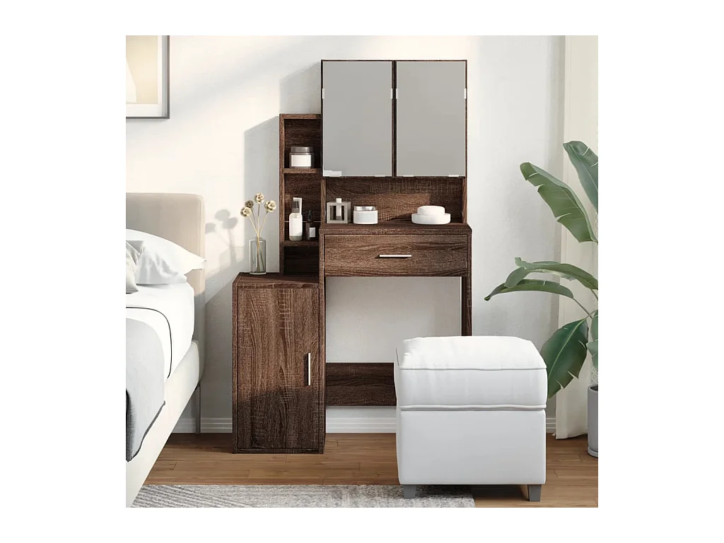 Kaptafel met kast bruin eiken 80x35x132 cm