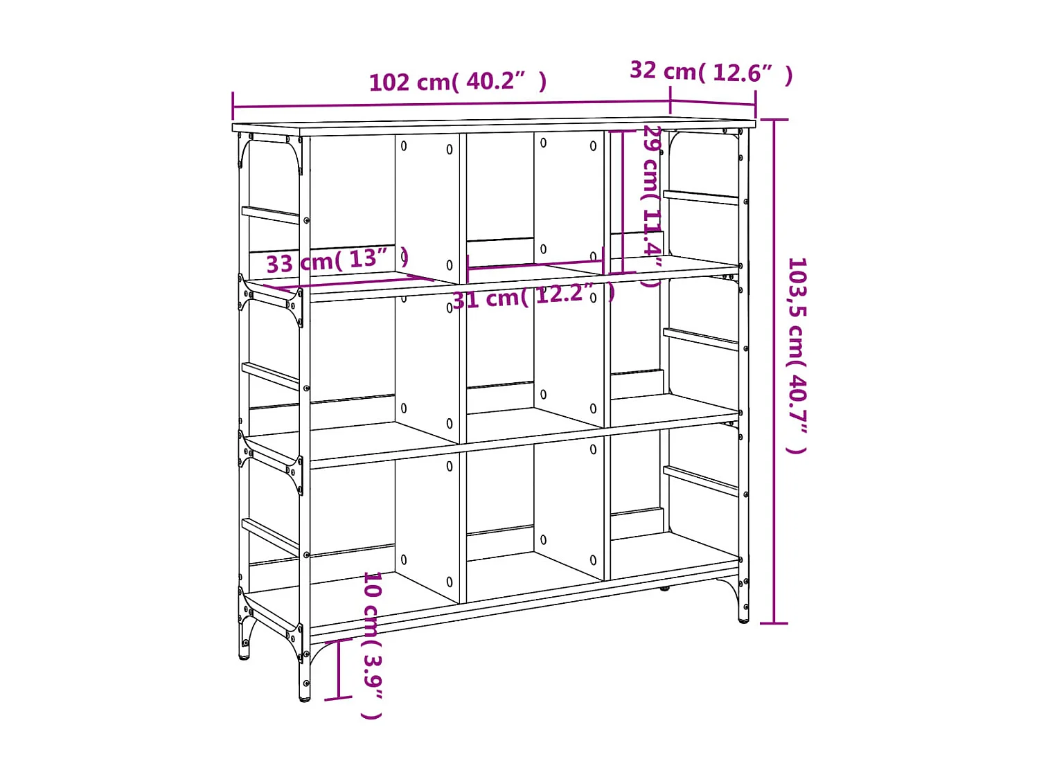 Credenza grigia Sonoma 102x32x103,5 cm in legno ingegnerizzato