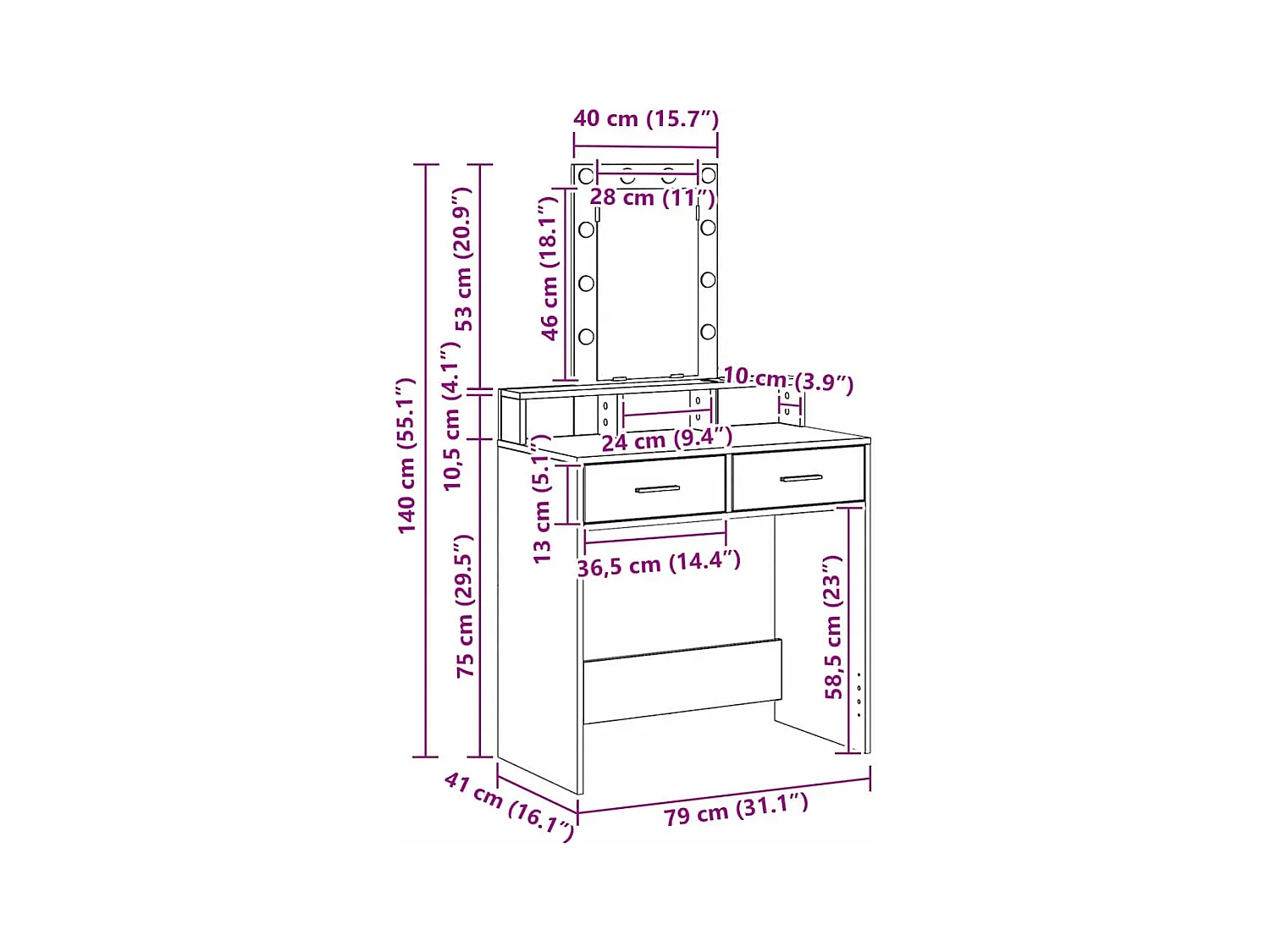 Table de Toilette Marron 79 x 41 x 140 cm Bois d'ingénierie