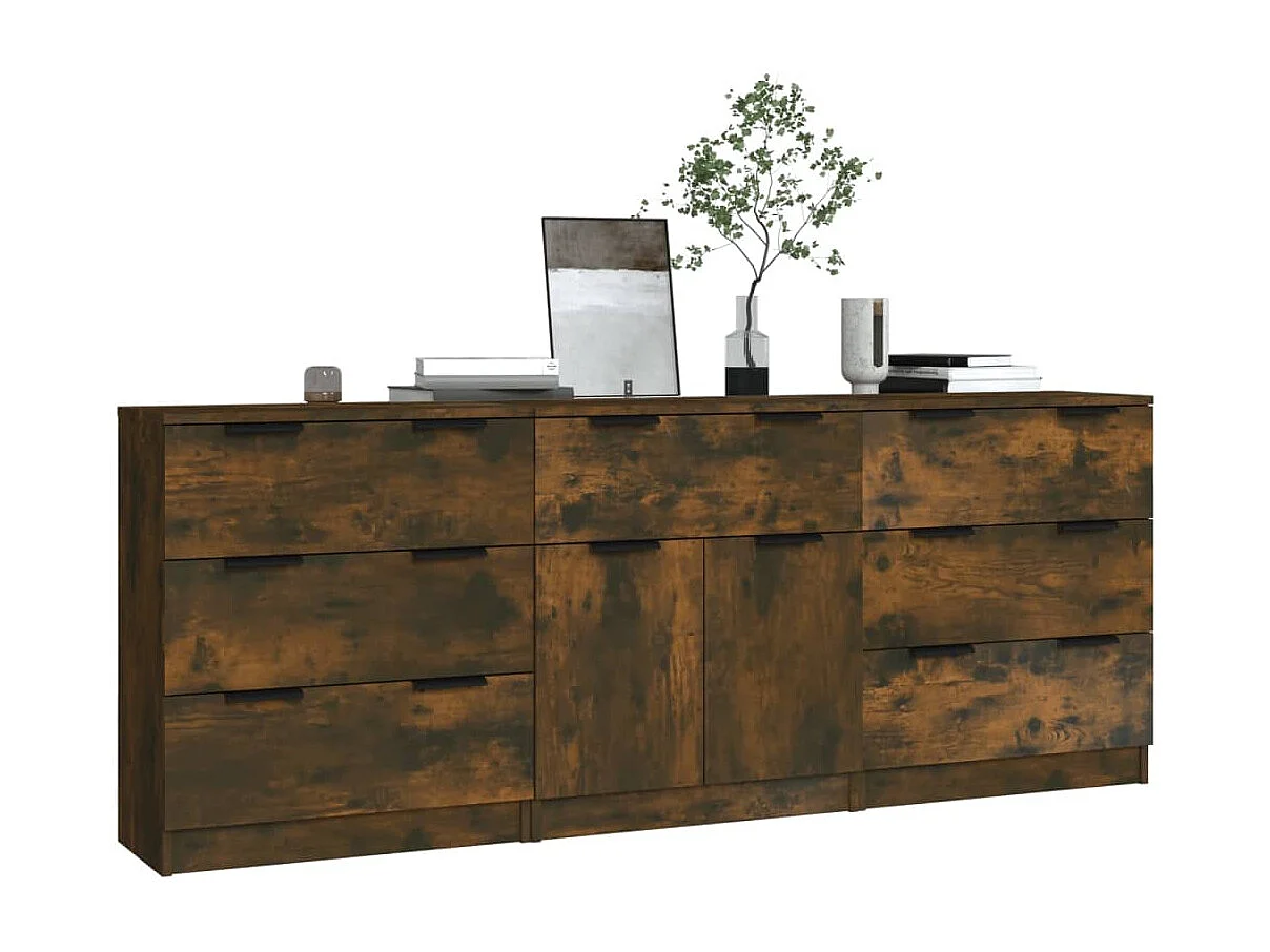 Buffets 3 pcs Chêne fumé Bois d'ingénierie