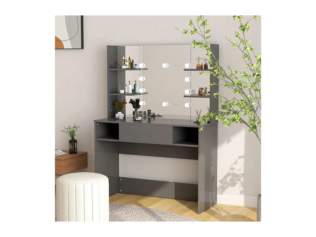 Kaptafel met LED-verlichting 100x40x135 cm MDF Grijs