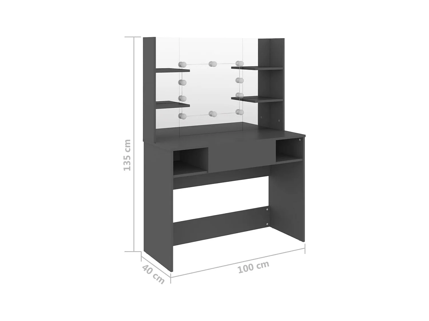 Kaptafel met LED-verlichting 100x40x135 cm MDF Grijs