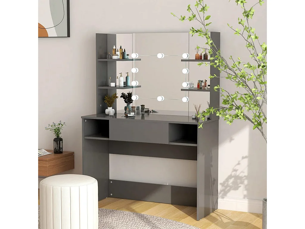 Mesa de maquillaje con iluminación LED 100x40x135 cm MDF Gris