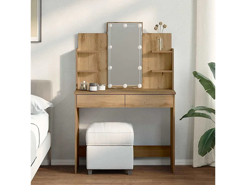 Coiffeuse avec lumières LED chêne artisanal 96x40x142 cm