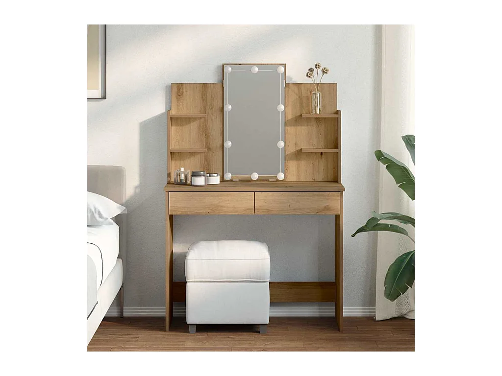 Coiffeuse avec lumières LED chêne artisanal 96x40x142 cm
