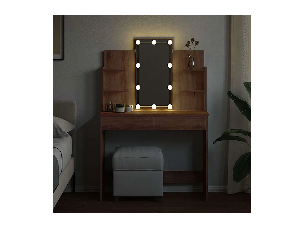 Coiffeuse avec lumières LED chêne artisanal 96x40x142 cm