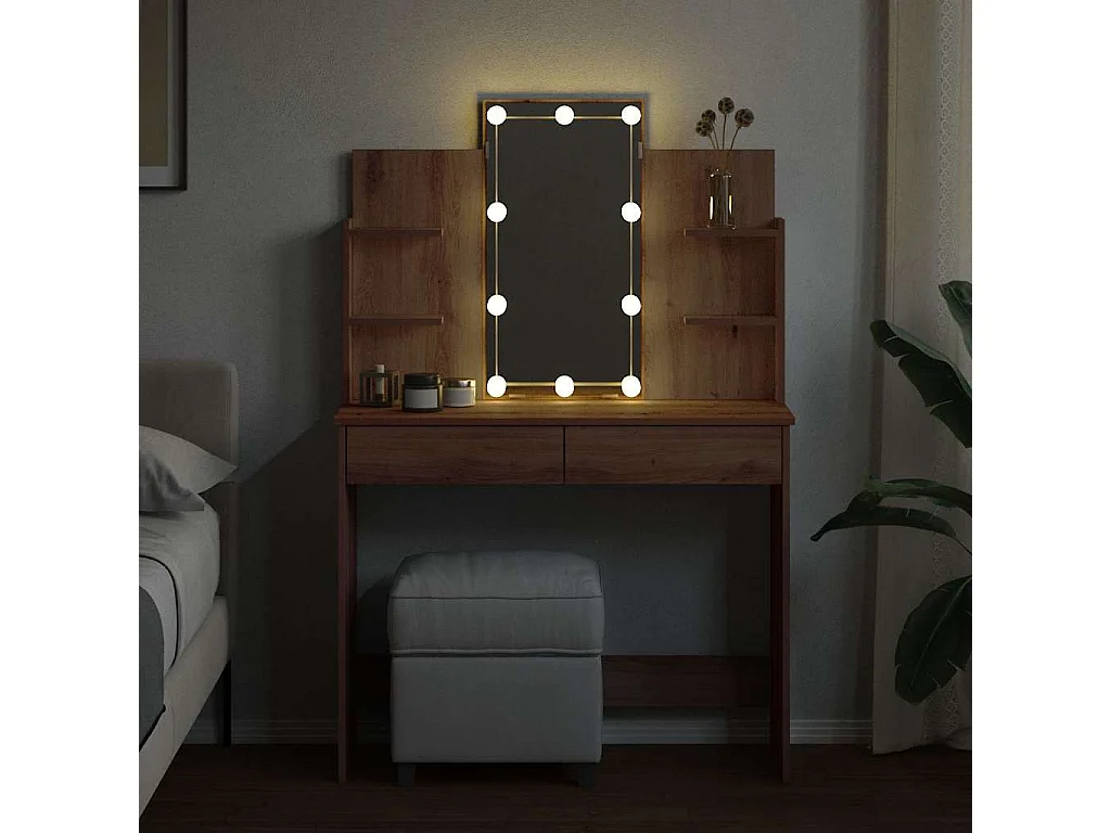 Coiffeuse avec lumières LED chêne artisanal 96x40x142 cm