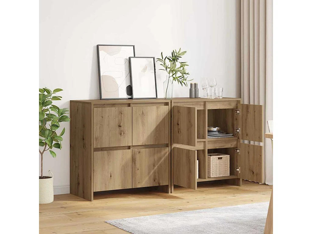 Credenze 2 pezzi in rovere lavorate a mano 70 x 41 x 75 cm Legno ingegnerizzato