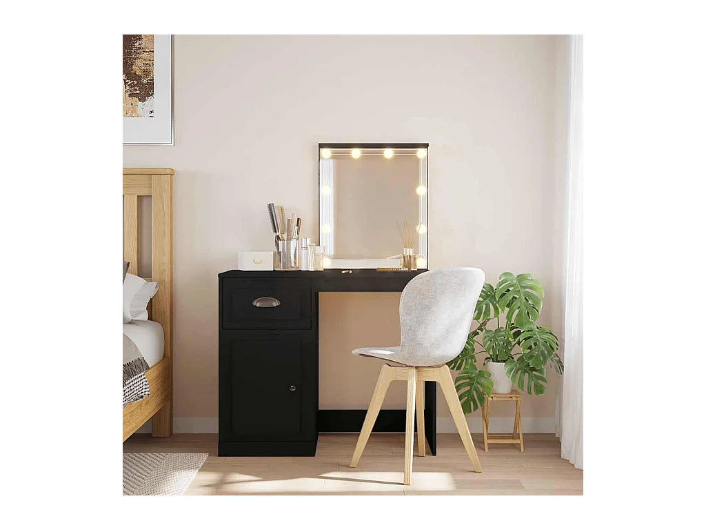 Tocador con luces LED negro 90x42x132,5cm