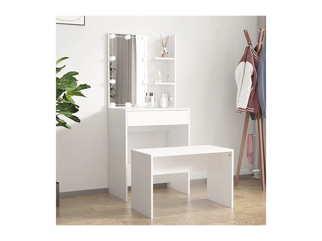 Witte LED-kaptafelset van bewerkt hout