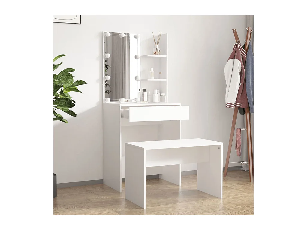 Witte LED-kaptafelset van bewerkt hout