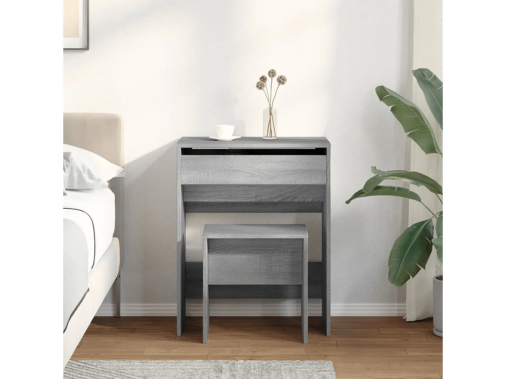 Tocador y taburete Sonoma gris 60x40x113,5 cm