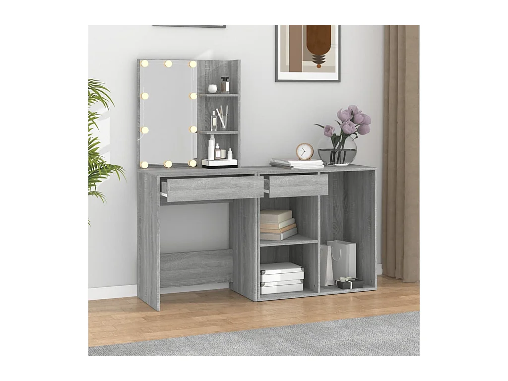 Sonoma Grijze LED-kaptafel met kast van bewerkt hout
