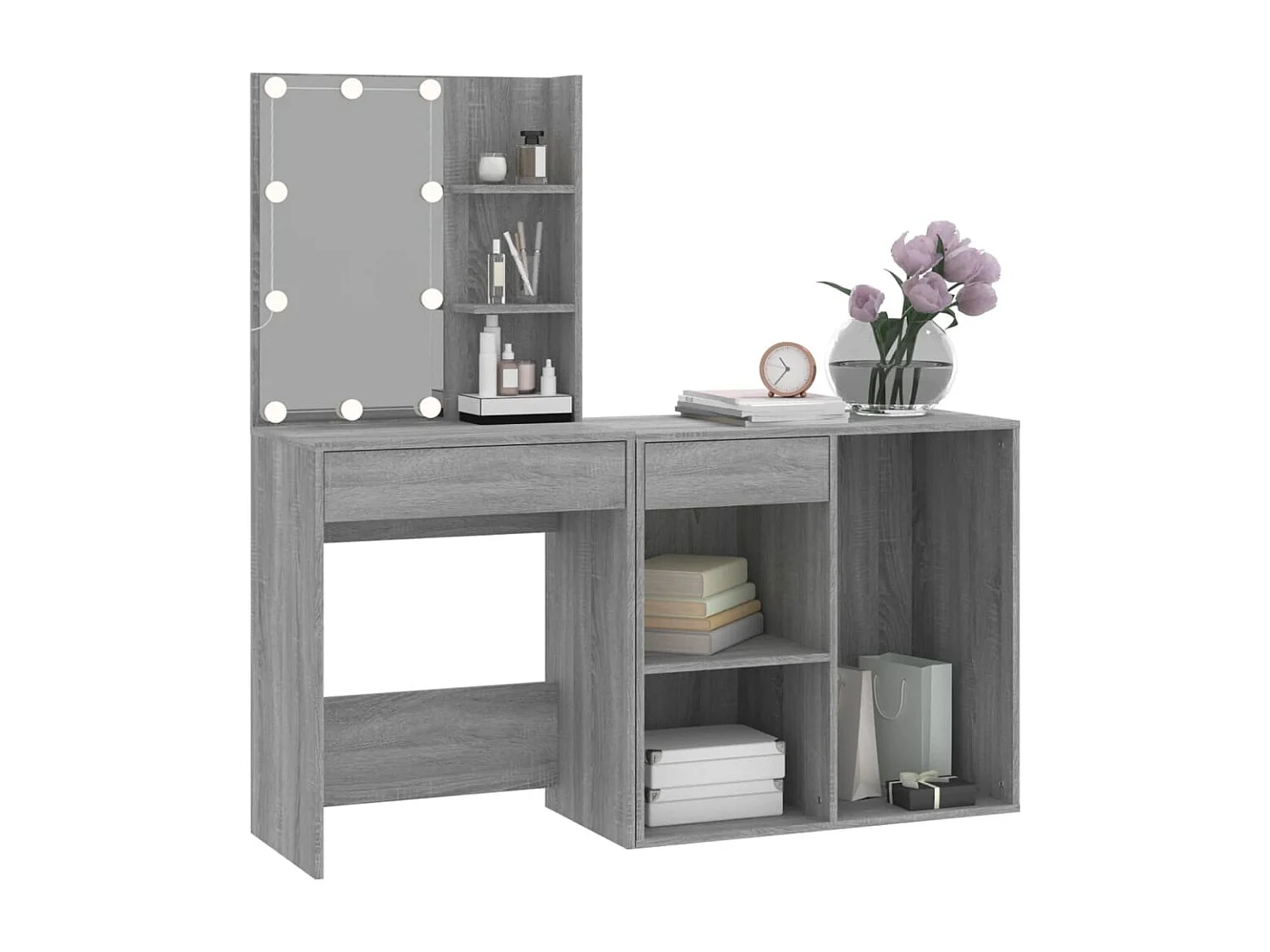 Tocador LED gris Sonoma con gabinete de madera de ingeniería