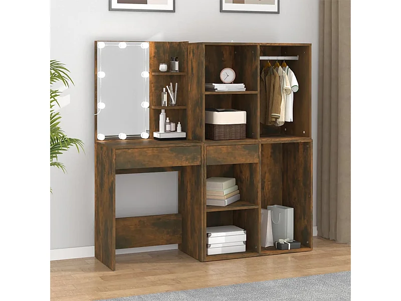 LED-kaptafel met kasten, gerookt eikenhout