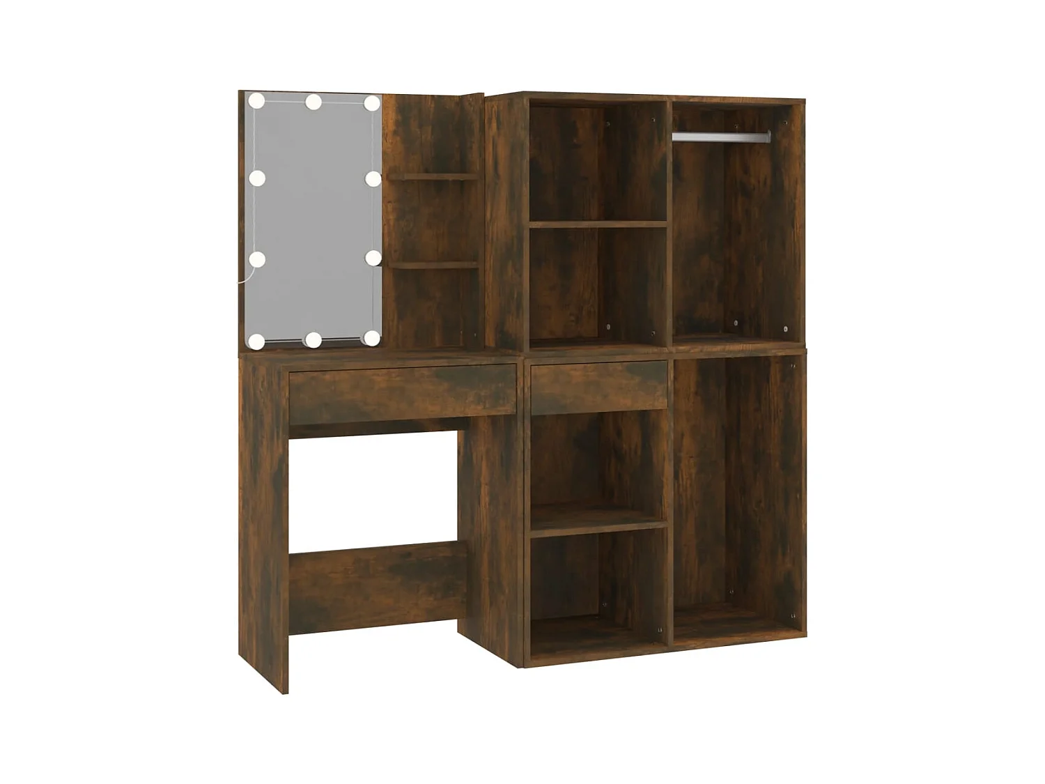 Coiffeuse à LED avec armoires Chêne fumé Bois d'ingénierie