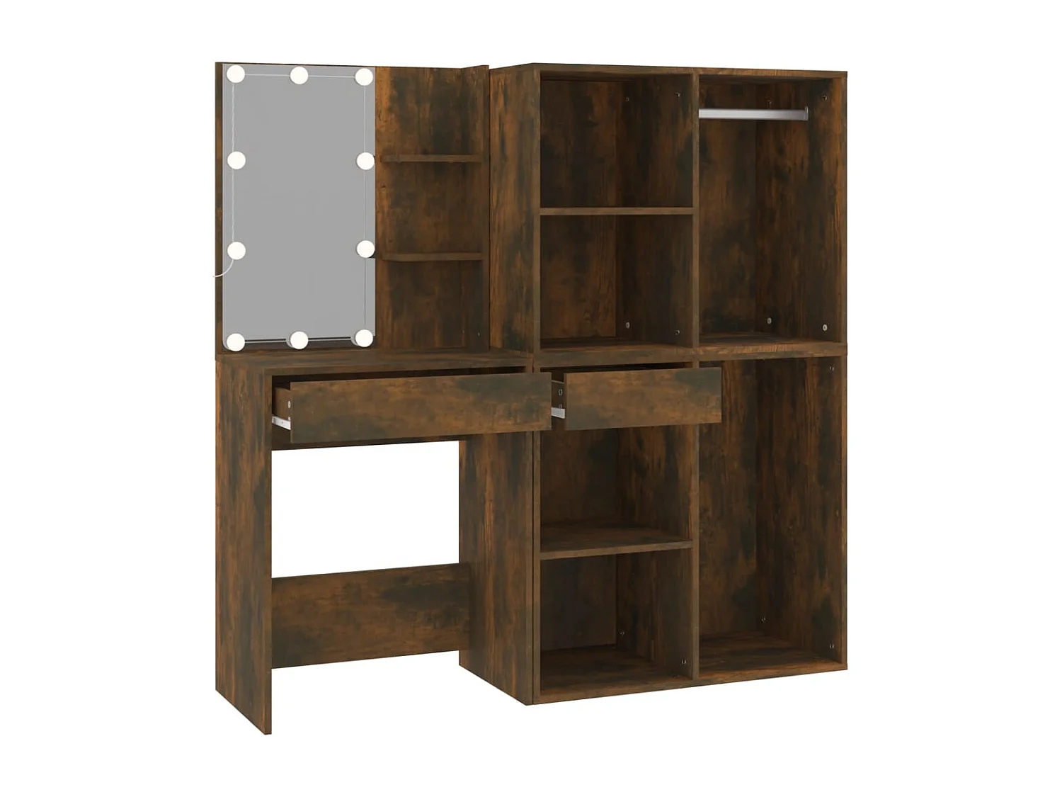 Coiffeuse à LED avec armoires Chêne fumé Bois d'ingénierie