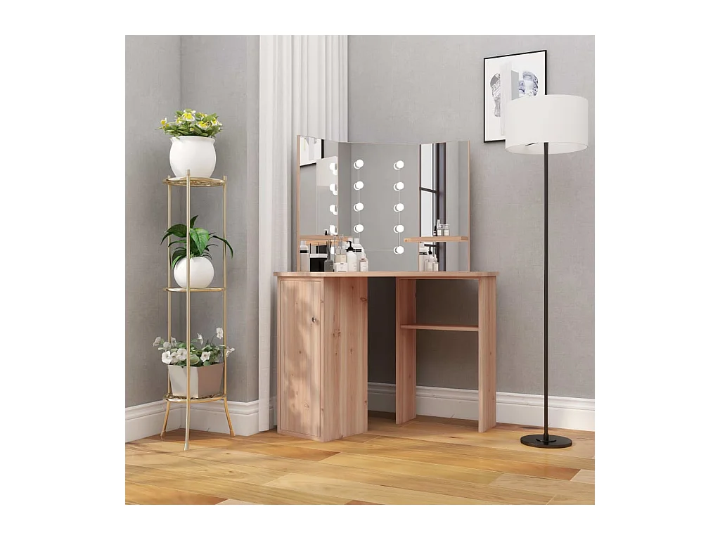 Coiffeuse d'angle avec LED Chêne 111x54x141,5 cm